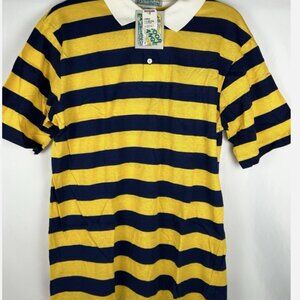 NWT Vintage Outdoor Exchange Blue Yellow Striped Polo Shirt Sz L Preppy 90s 80s